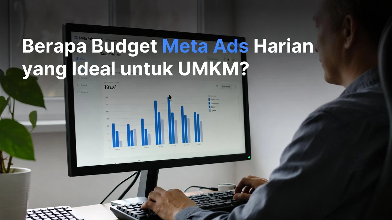 Ilustrasi breakdown budget Meta Ads untuk berbagai skala bisnis UMKM dengan timeline pembelajaran dan target hasil campaign
