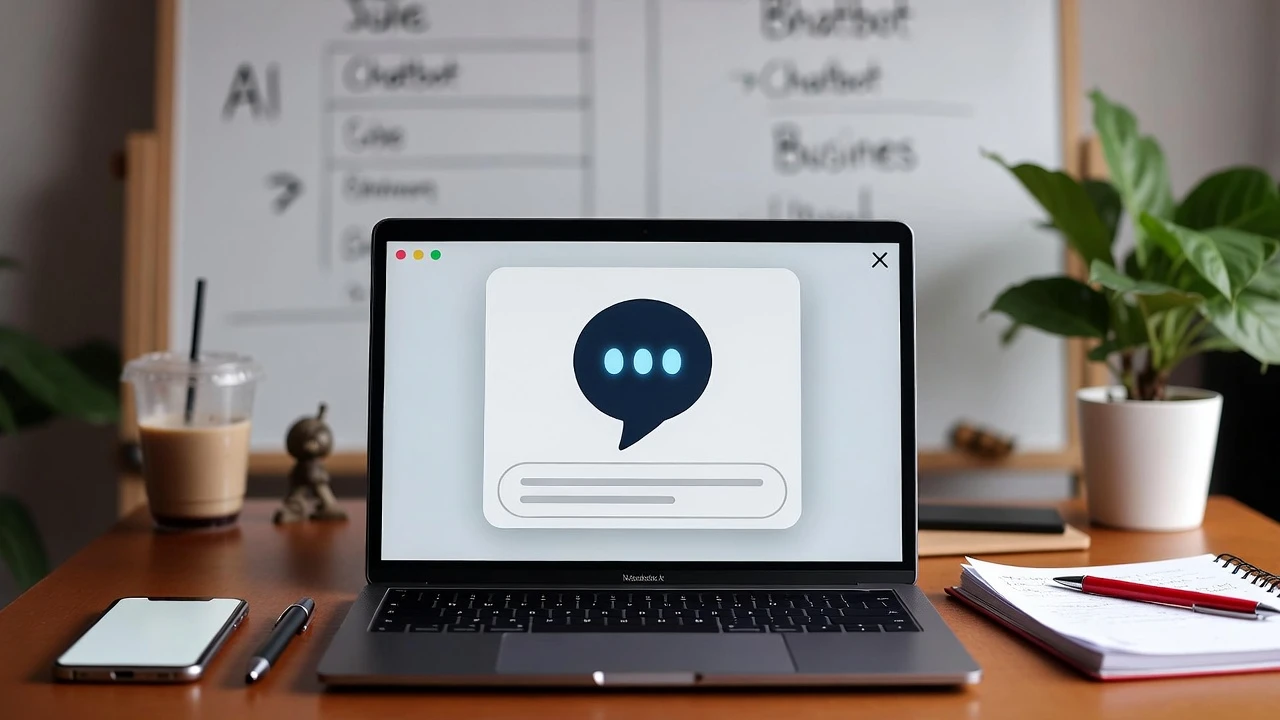 Ilustrasi dashboard AI chatbot terintegrasi WhatsApp dan Instagram dengan conversation flow otomatis untuk customer service bisnis kecil