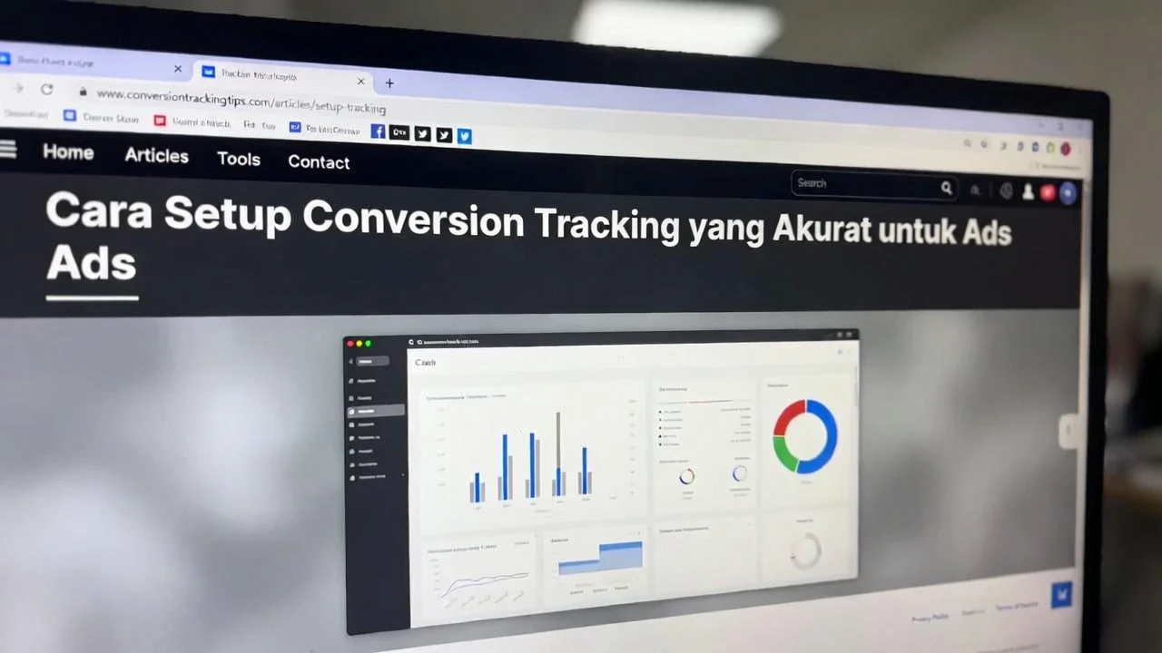 Ilustrasi tiga lapisan conversion tracking modern Meta Pixel Server Side CAPI dan UTM Parameters dengan flow data ke platform iklan