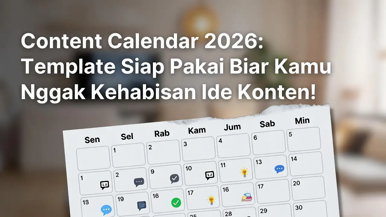 Template content calendar 2026 dalam format spreadsheet dengan kolom tanggal, topik konten, platform, dan status posting berwarna-warni