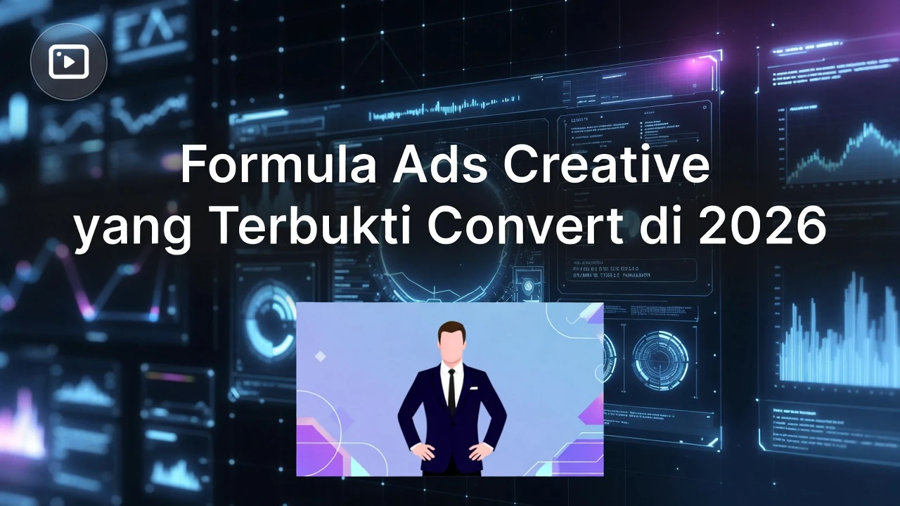 Ilustrasi formula copywriting ads creative dengan breakdown PAS AIDA BAB dan hook strategy untuk 3 detik pertama video ads