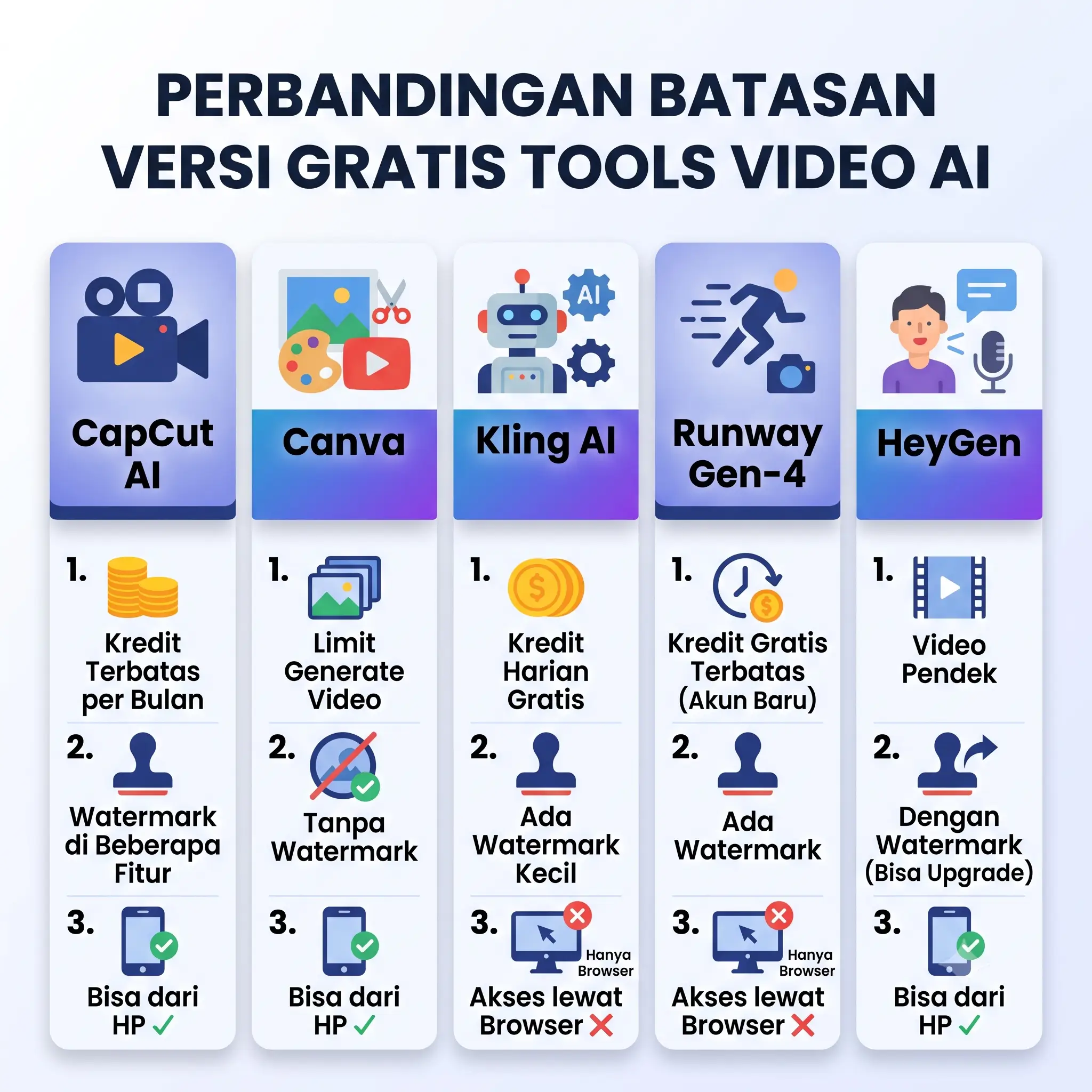 Infografis Perbandingan Limit AI Video Versi Gratis Tools